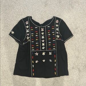 Madewell Black Embellished Boxy Blouse with embroidery